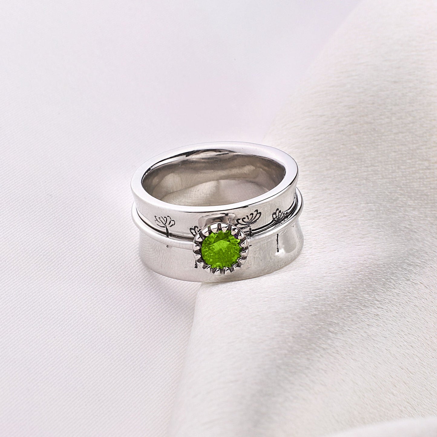 Bague Fidget Spinning Pissenlit Argent Pierre de Naissance