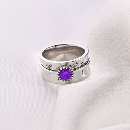 Bague Fidget Spinning Pissenlit Argent Pierre de Naissance