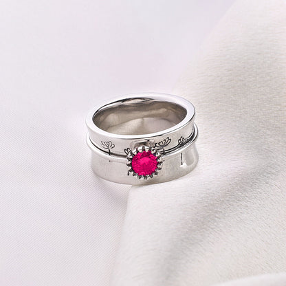 Bague Fidget Spinning Pissenlit Argent Pierre de Naissance
