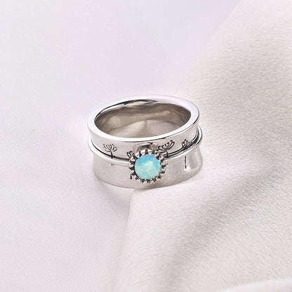 Bague Fidget Spinning Pissenlit Argent Pierre de Naissance