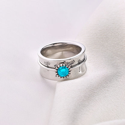 Bague Fidget Spinning Pissenlit Argent Pierre de Naissance