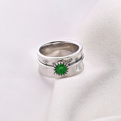Bague Fidget Spinning Pissenlit Argent Pierre de Naissance