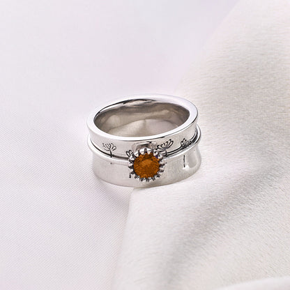 Bague Fidget Spinning Pissenlit Argent Pierre de Naissance
