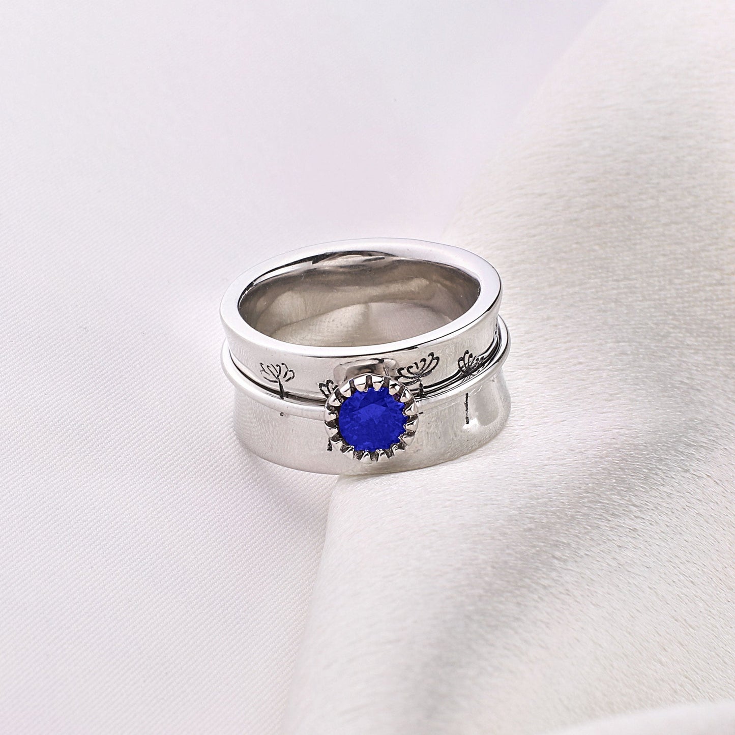 Bague Fidget Spinning Pissenlit Argent Pierre de Naissance
