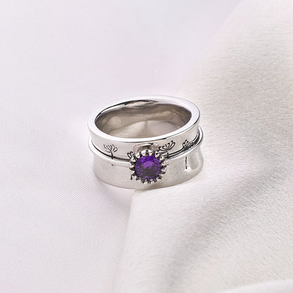 Bague Fidget Spinning Pissenlit Argent Pierre de Naissance