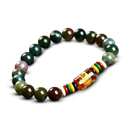Six Buddhist Mantra Natural Agate Bracelet