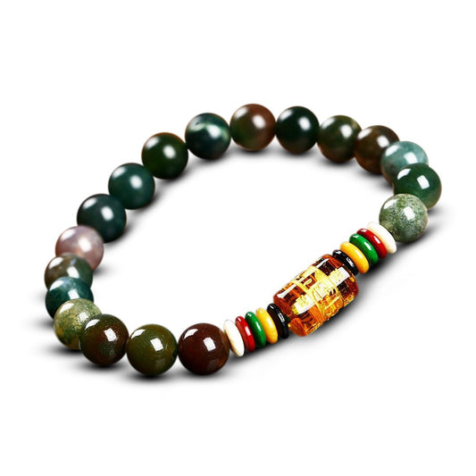 Six Buddhist Mantra Natural Agate Bracelet
