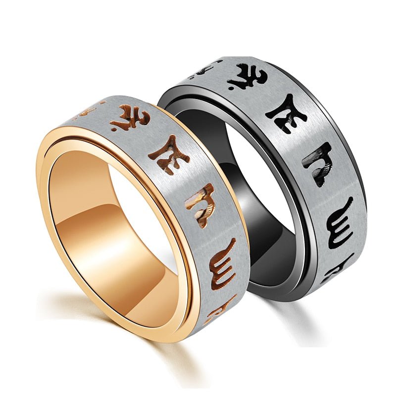 Six True Words Titanium Mantra Rotating Ring
