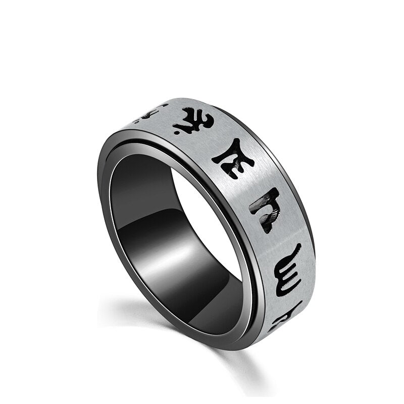 Six True Words Titanium Mantra Rotating Ring
