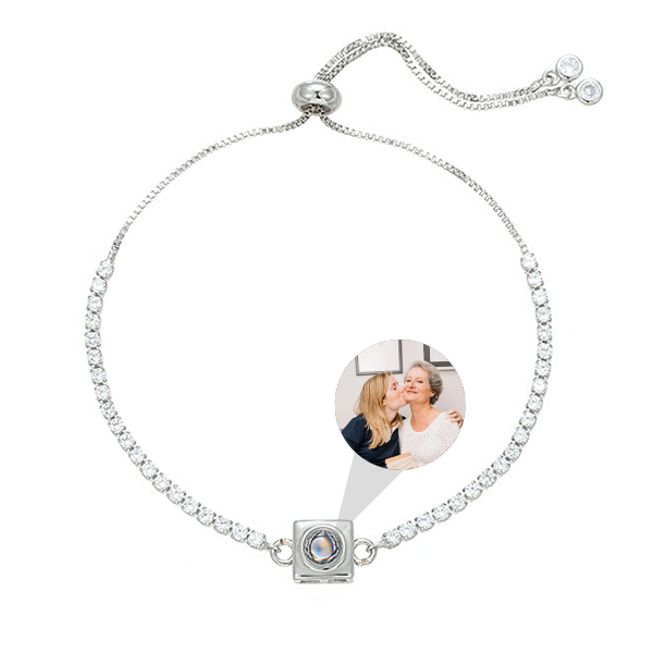 Bracelet de tennis photo personnalisé avec breloque carrée