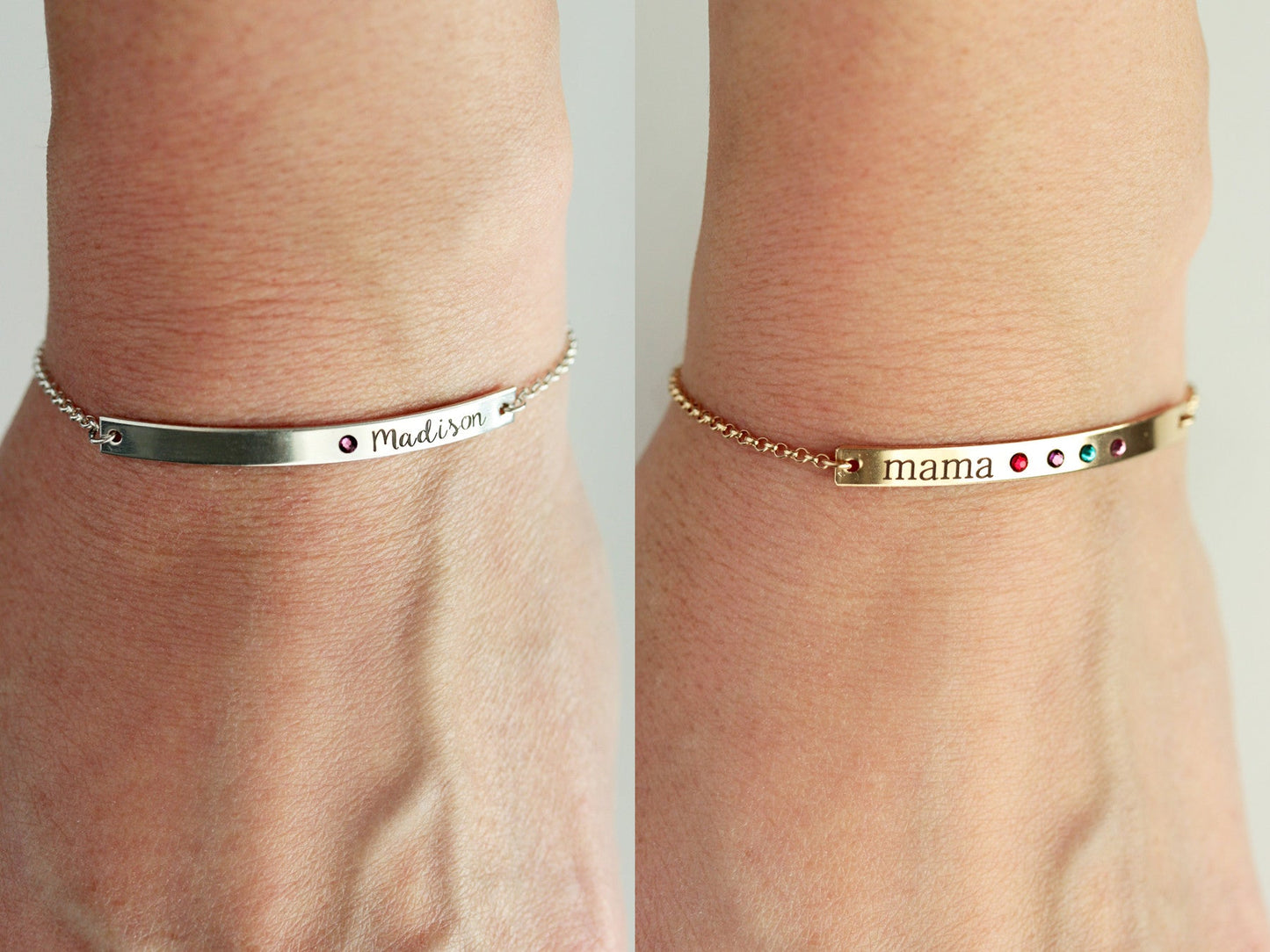 Bracelet avec pierre de naissance gravée : barre fine