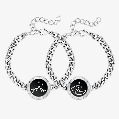 Bracelets Mountain&amp;Sea Touch avec chaîne cubaine (argent + argent)