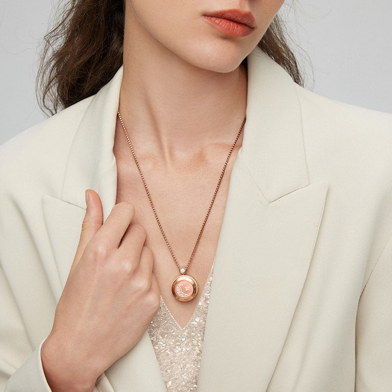 Sun & Moon Touch Necklaces with Agate (Black Sun+Rose Gold Moon)