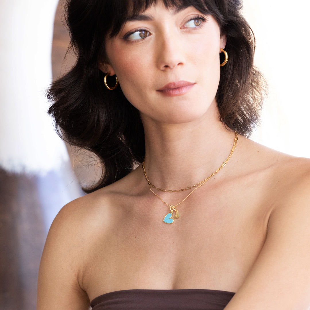 Collier Coeur Initiale Turquoise
