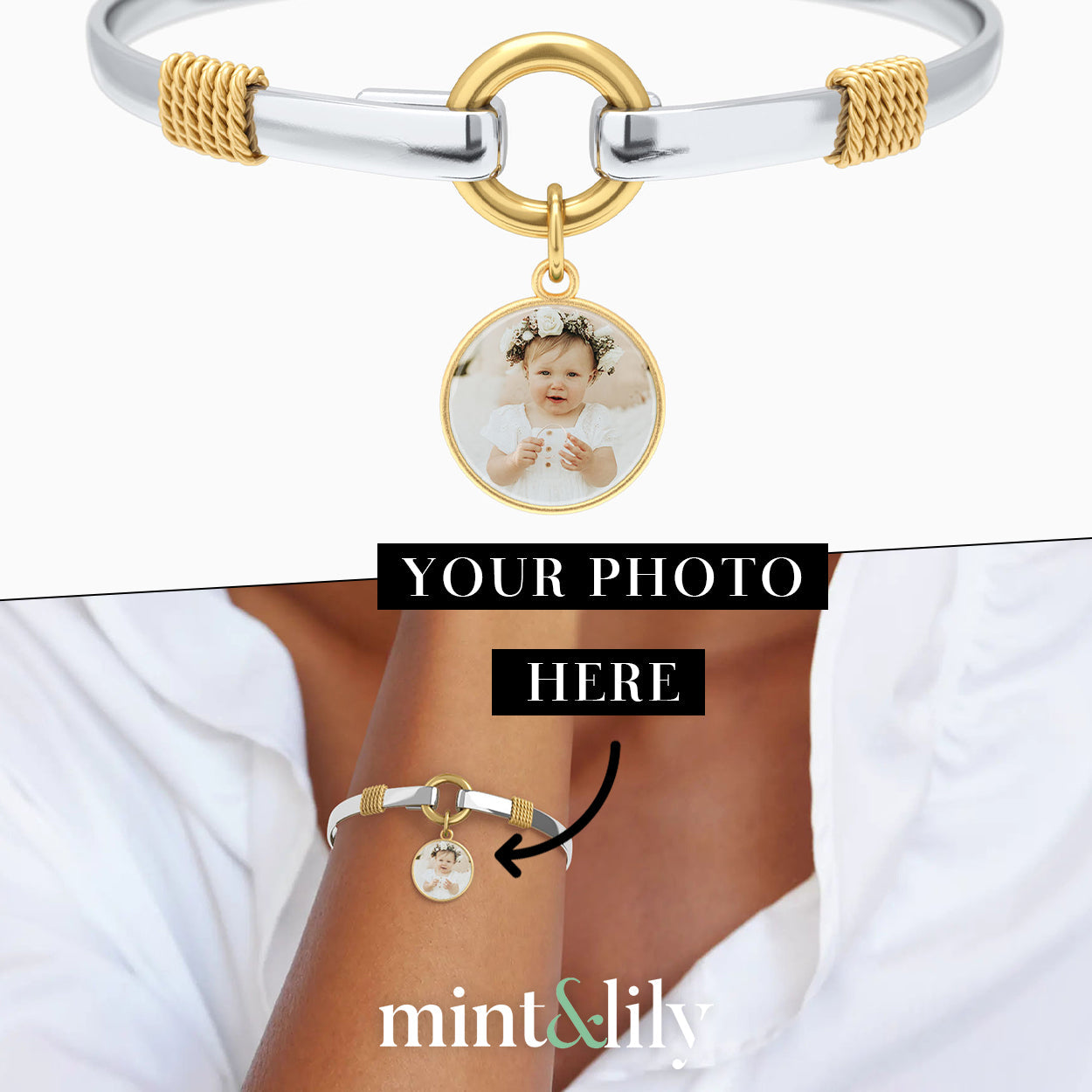 Personalisiertes zweifarbiges Foto-Charm-Armband