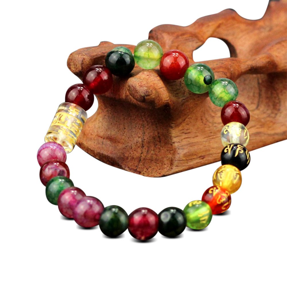 Wealth Carnelian Stones with Tibetan Om Mani Padme Hum Mantra Chakra Bracelet