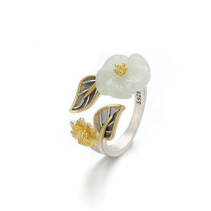 White Jade Plum Blossom Ring