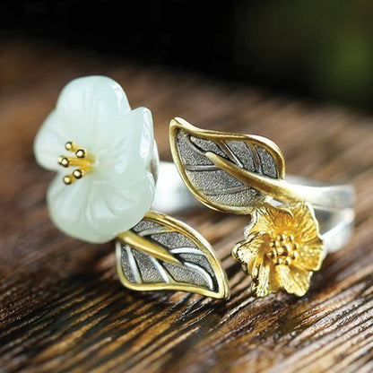 White Jade Plum Blossom Ring