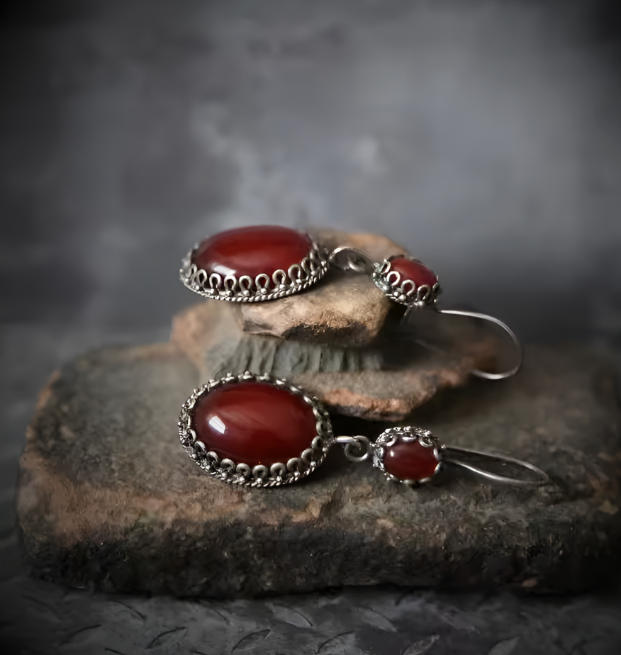 Vintage Red Zircon Drop Earrings