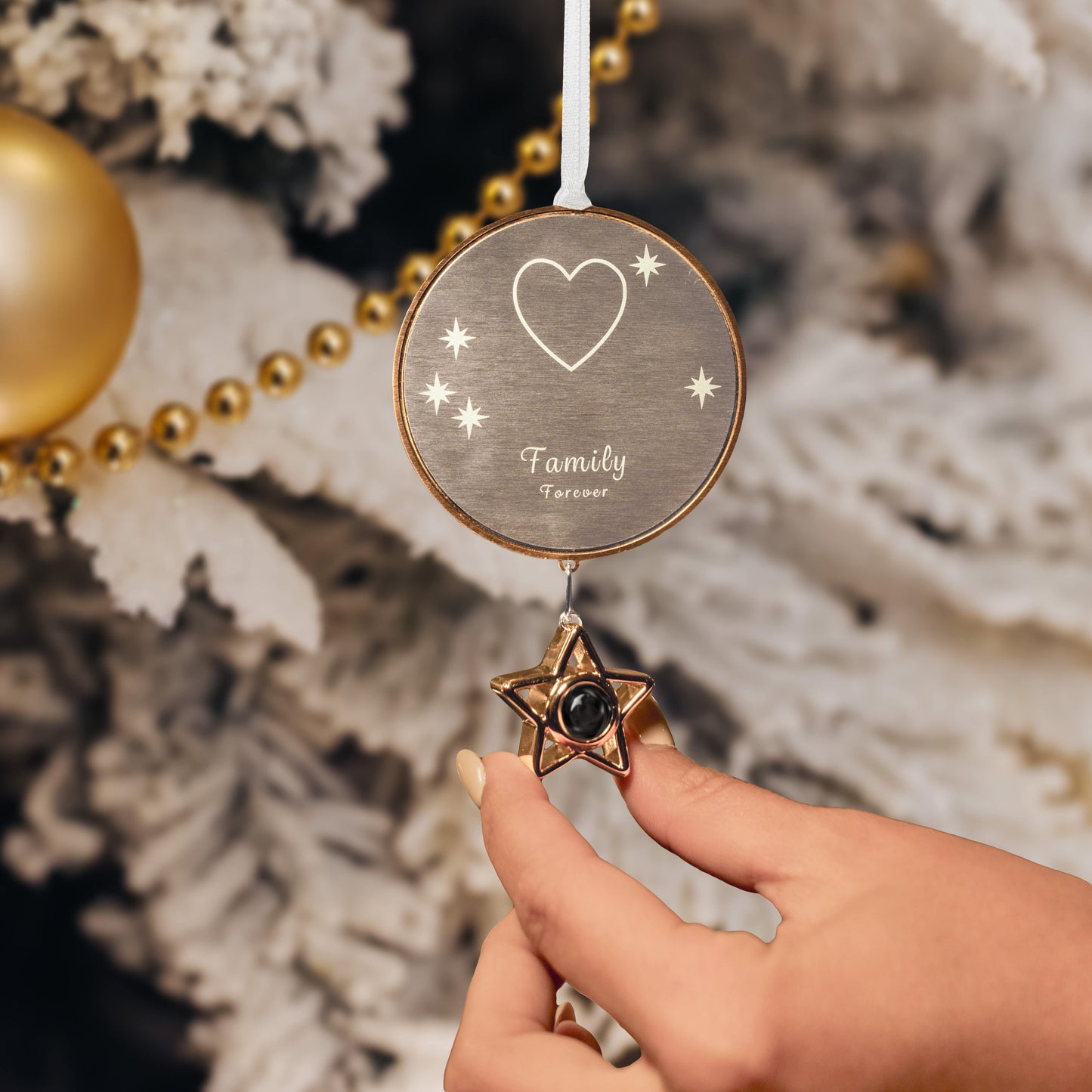 Personalisiertes Kreis- und Stern-Fotoornament
